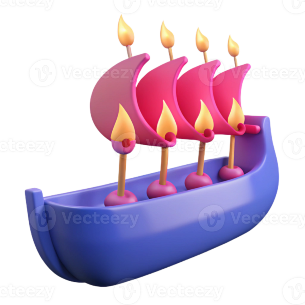3D Render of a Cartoon Ship with Multiple Candles png