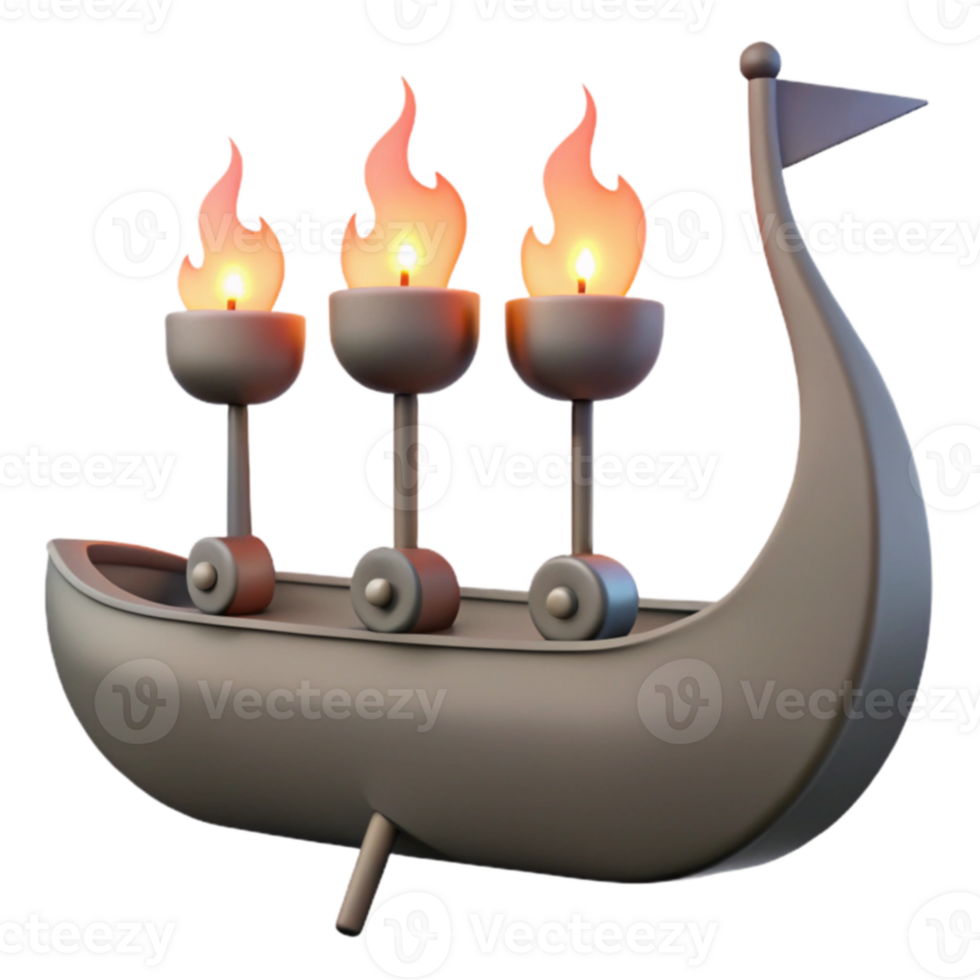 Candle Holder in Ship Shape with Three Flames png