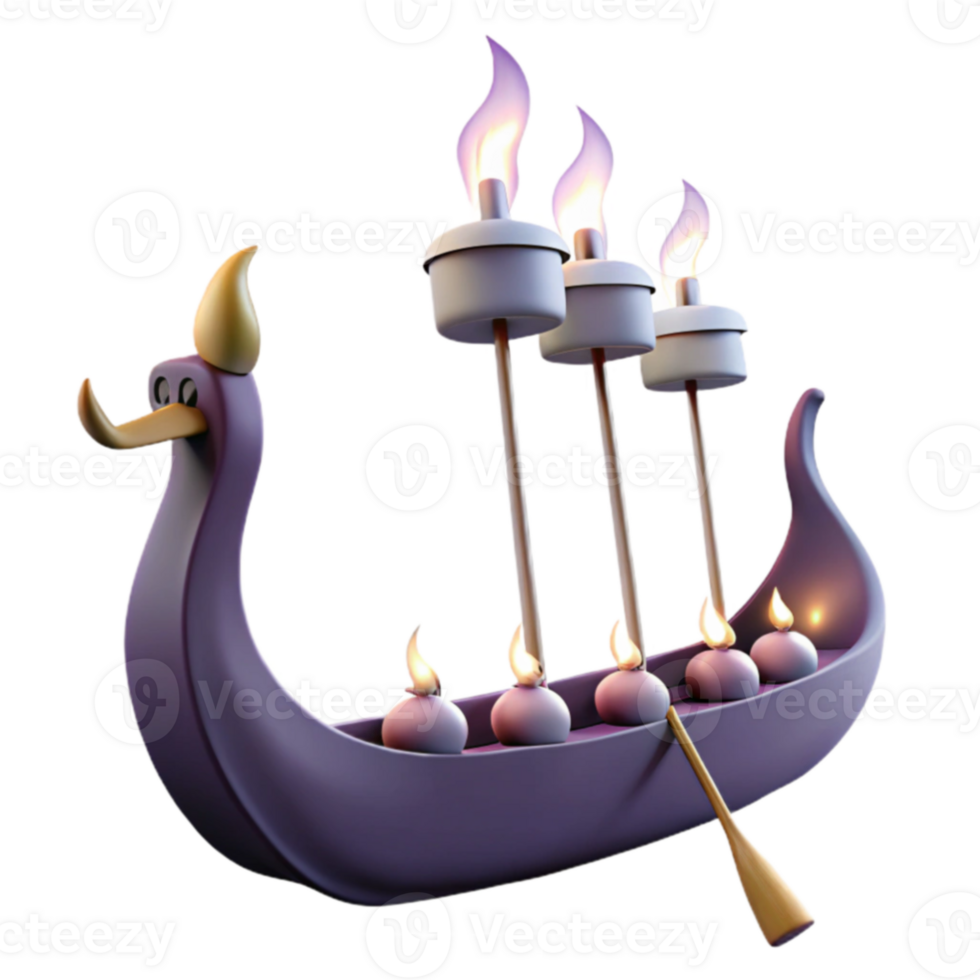 Purple Cartoon Boat with Flames and an Oar png