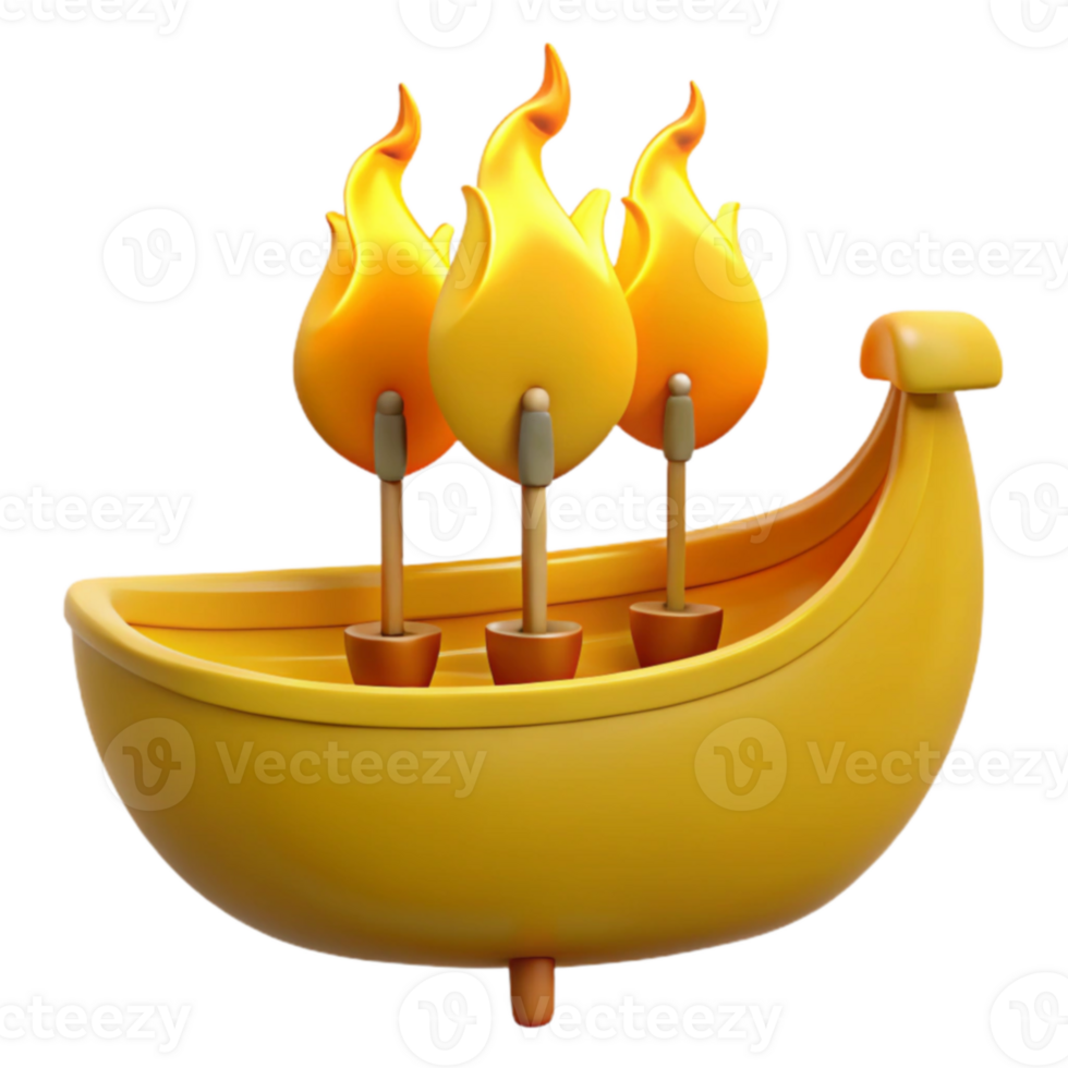 3D Render of a Yellow Boat with Flames png