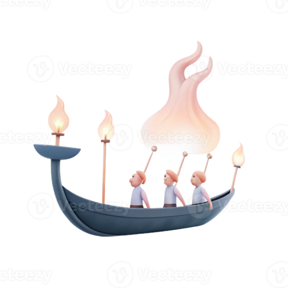 Gondola Shaped Chandelier with Figures and Flame Design png