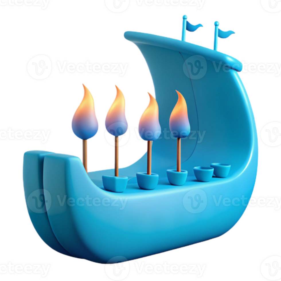 3D Render of a Blue Boat with Flames png