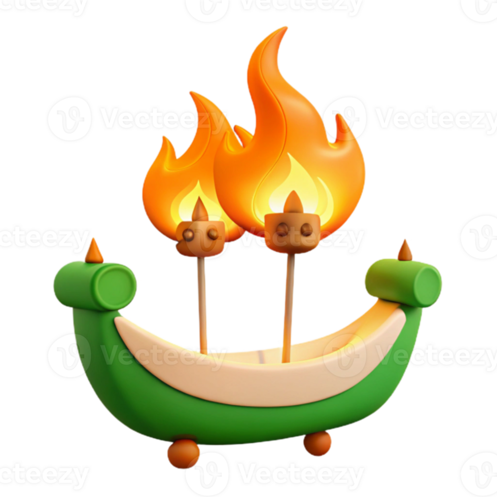 3D Render of a Green Boat with Flames png