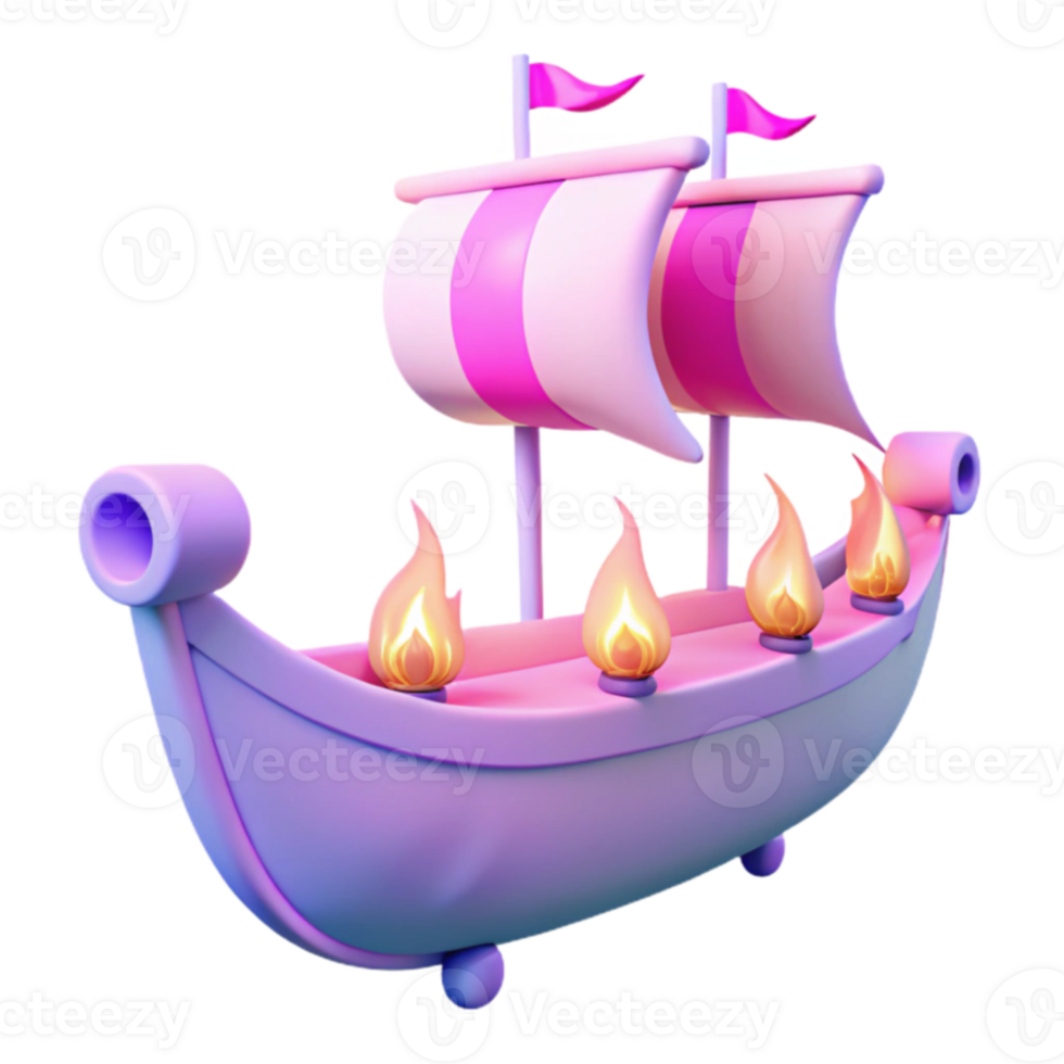 3D Render of a Pink and White Ship with Flames png