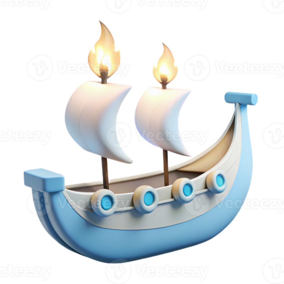 3D Render of a Cartoon Ship with White Sails and Flames png