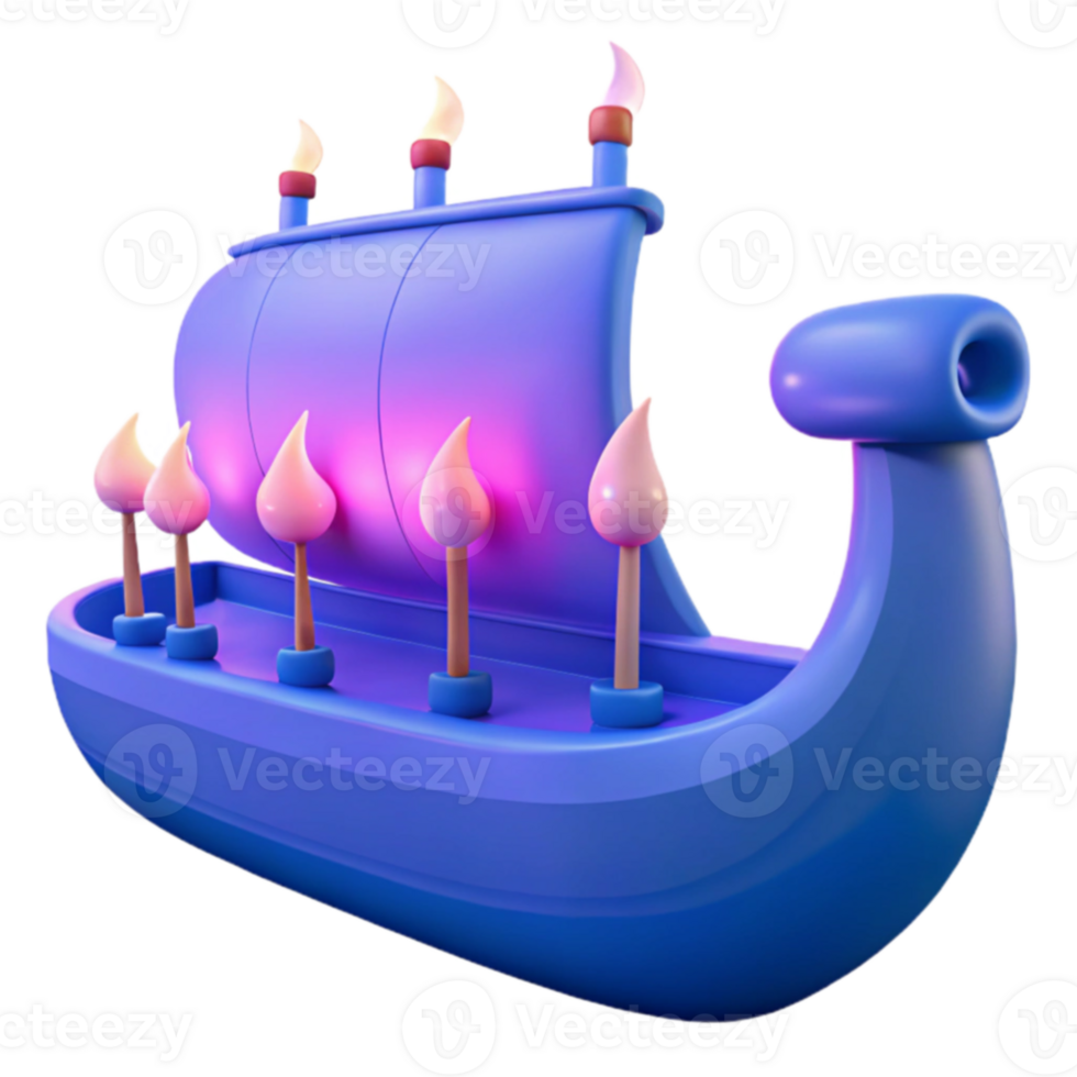3D Render of a Blue Ship with Pink Flames png