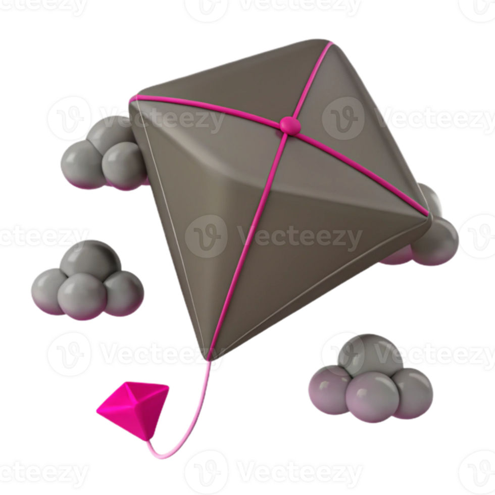 3D Render of a Cartoon Kite Flying Against a Cloudy Sky png