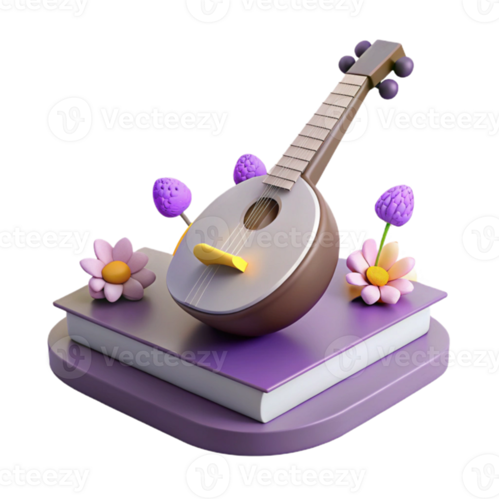 3D Rendered Illustration of a Banjo on a Book png