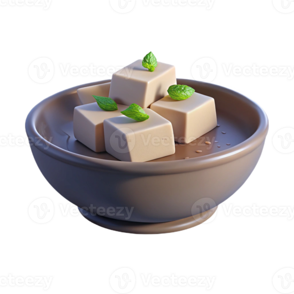 Close-Up of Tofu Cubes with Fresh Mint in a Bowl png