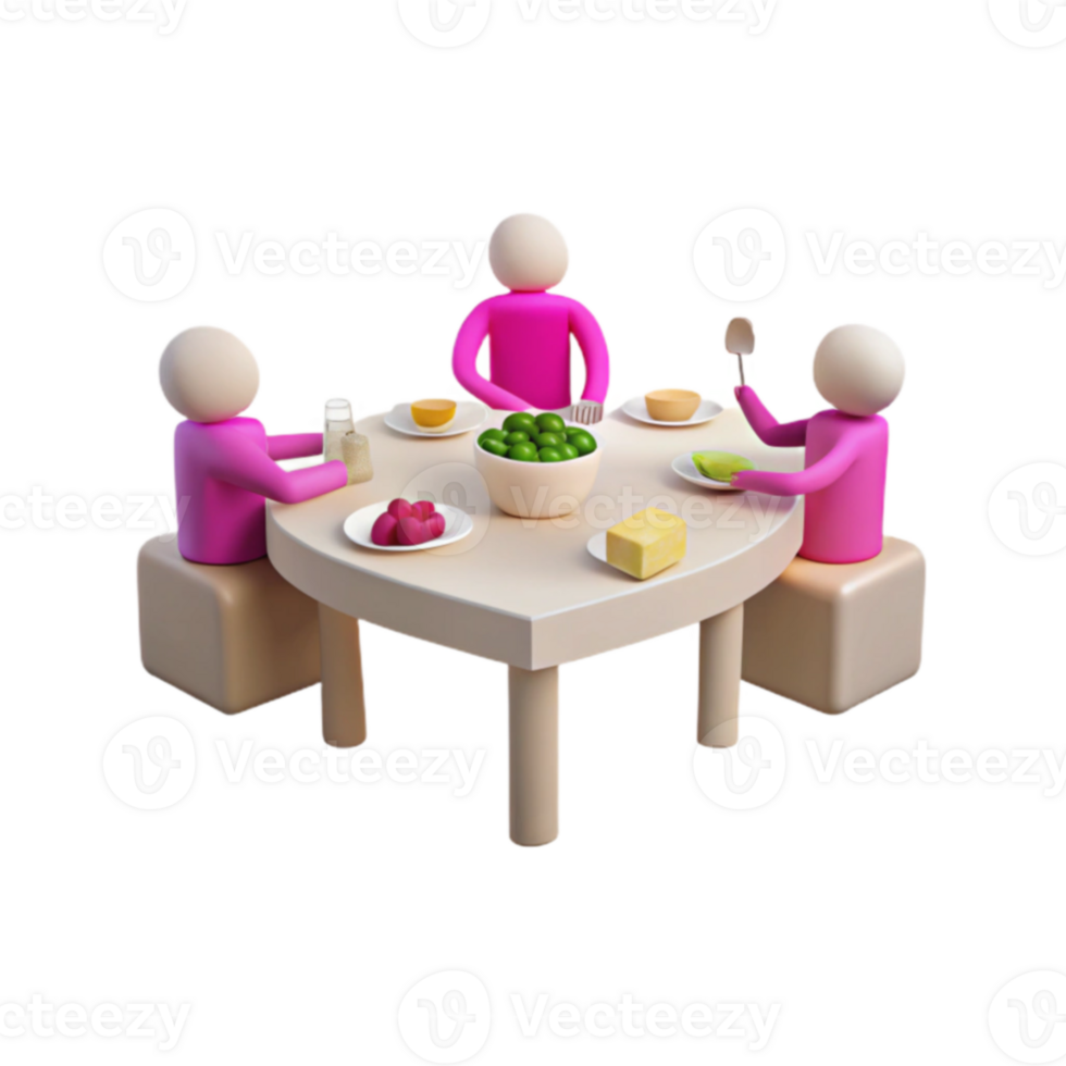 Three Figures Sitting at a Heart-Shaped Table Eating png