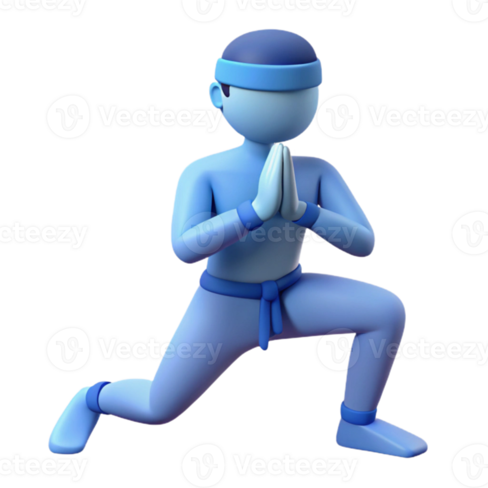 3D Render of a Character in a Warrior Pose png