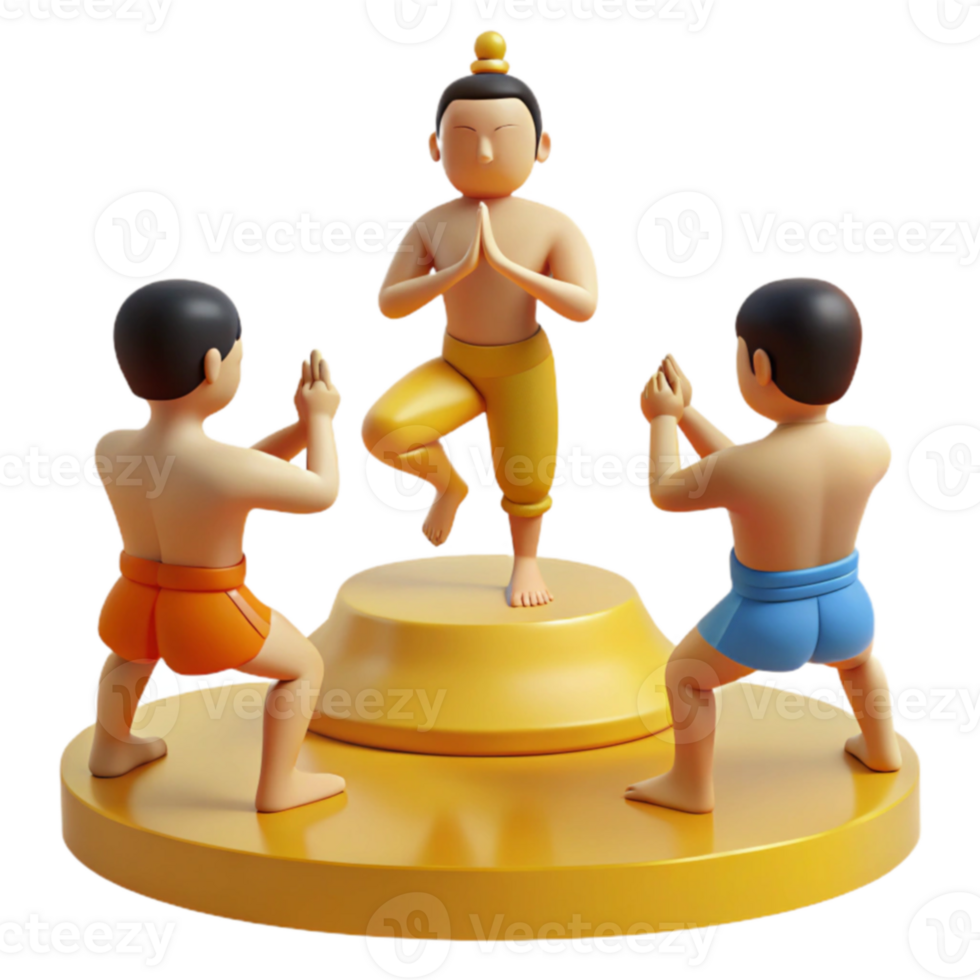 Three 3D Characters Practicing Yoga in a Circle png