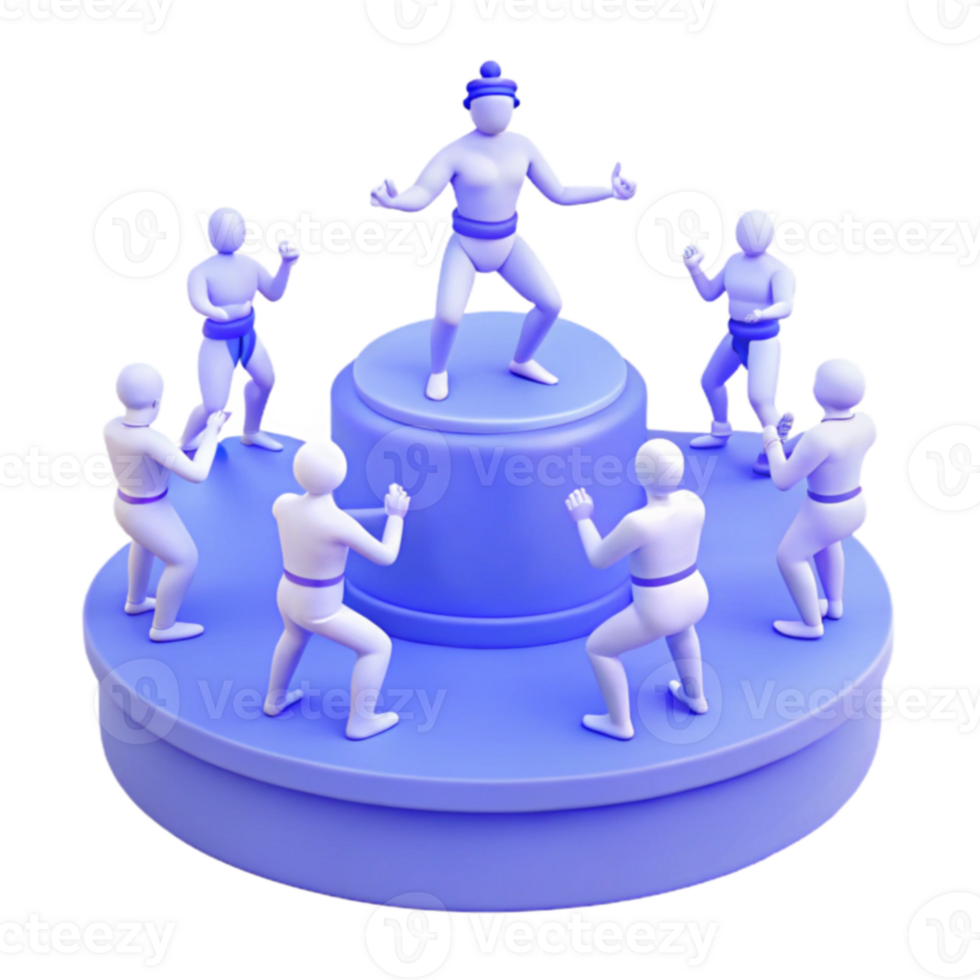 Competition and Success A 3D Illustration of a Champion Surrounded by Competitors png
