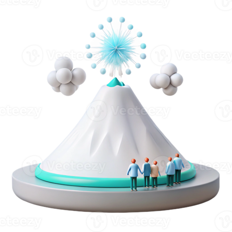 3D Illustration of a Mountain with Fireworks and People png