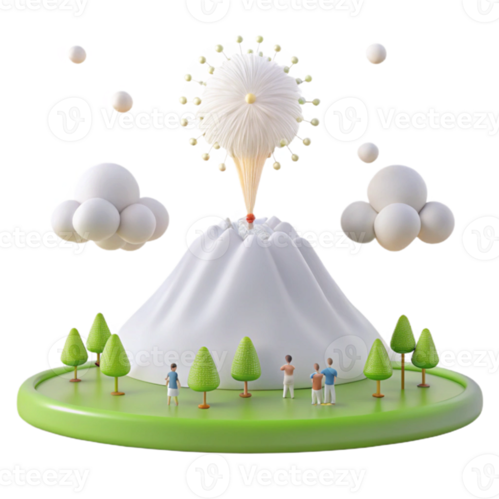 3D Illustration of a Mountain Erupting with a White Flower png