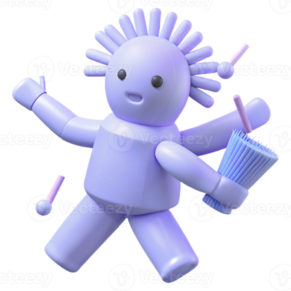 3D Character Design Joyful Purple Figure with Spiky Hair png