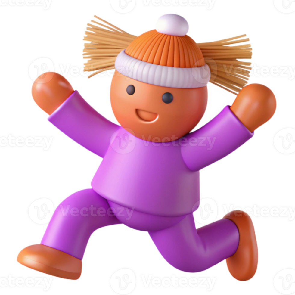 3D Cartoon Character Running with Happy Expression png