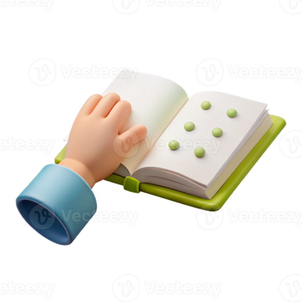 3D Cartoon Hand Holding Open Book with Green Dots png