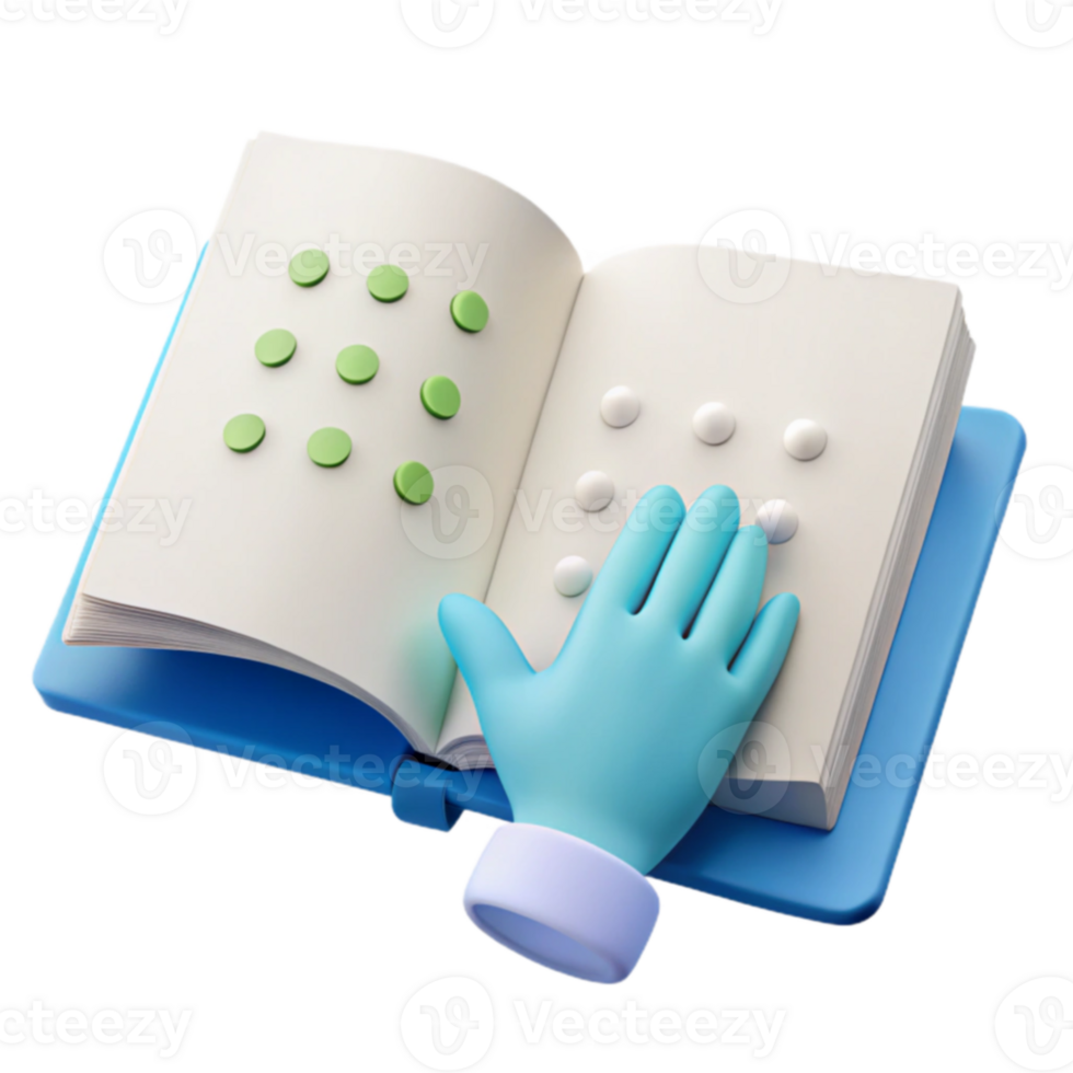 3D Illustration of a Hand Reading Braille on a Book png