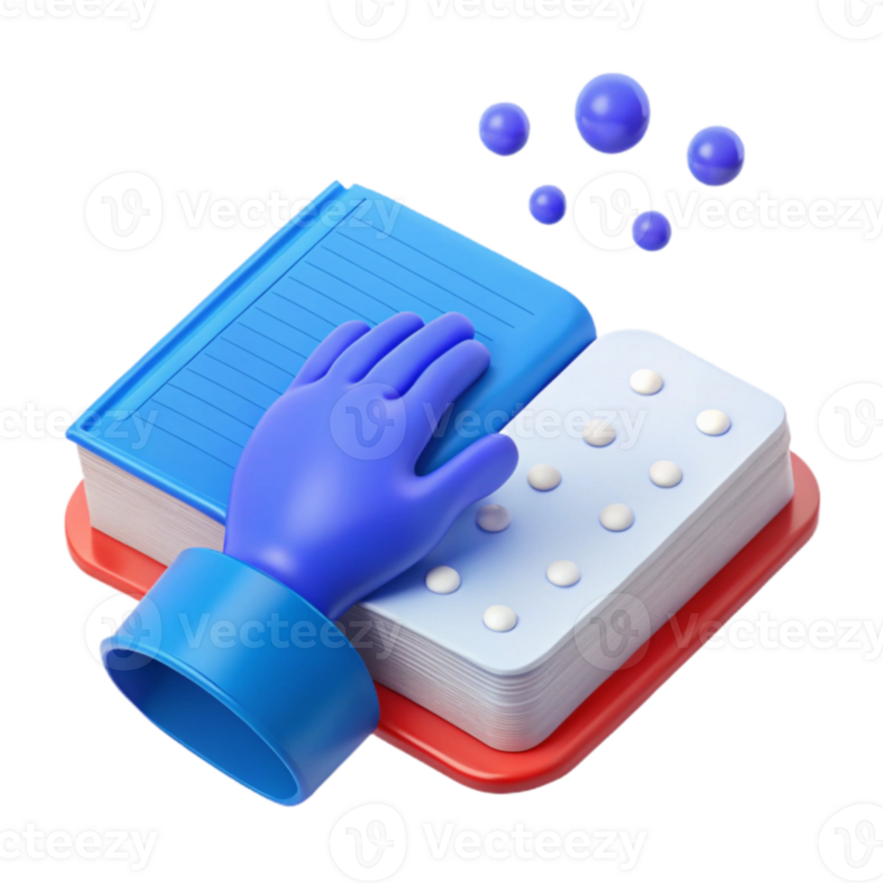 3D Render of a Blue Hand Reaching for a Book with White Dots png