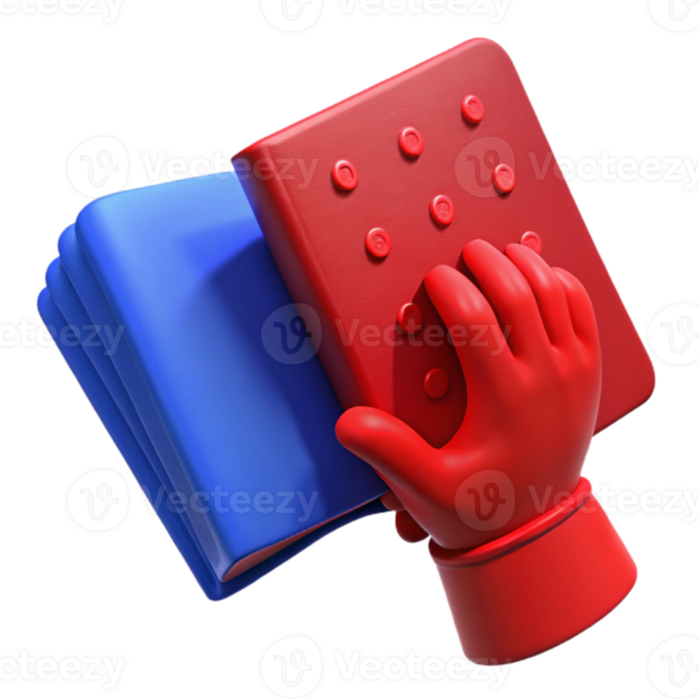 Red Hand Opens Braille Book for Learning and Accessibility png