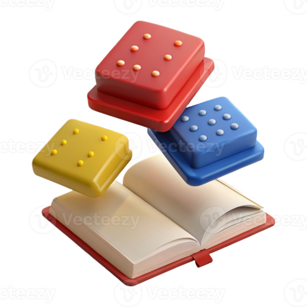 Colorful Dice Floating Above Open Book png