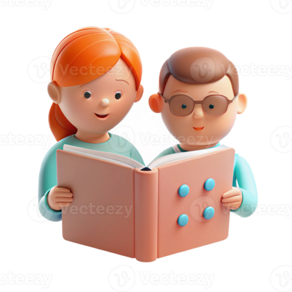 Children Reading a Book Together png