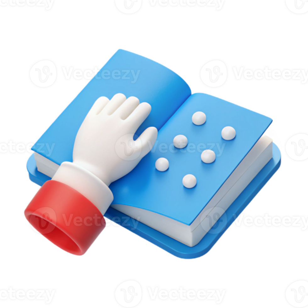 3D Illustration of a Hand Reading Braille on an Open Book png