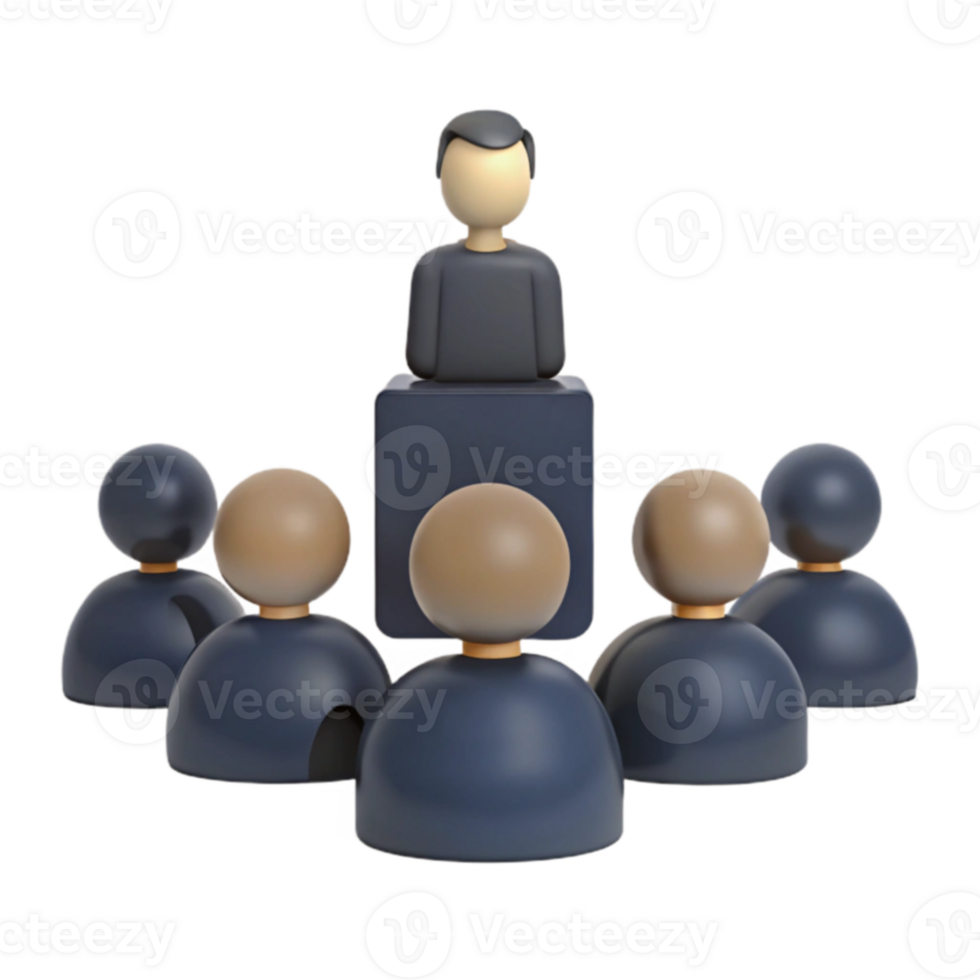 Leadership Presents Vision A Single Figure Stands Tall, Addressing a Circle of Attentive Listeners png