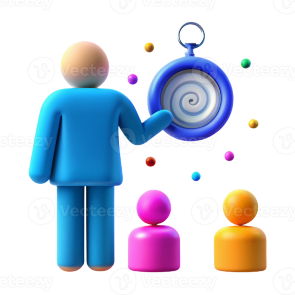 3D Rendered Illustration of a Person Holding a Spiral Clock and Presenting to Others png