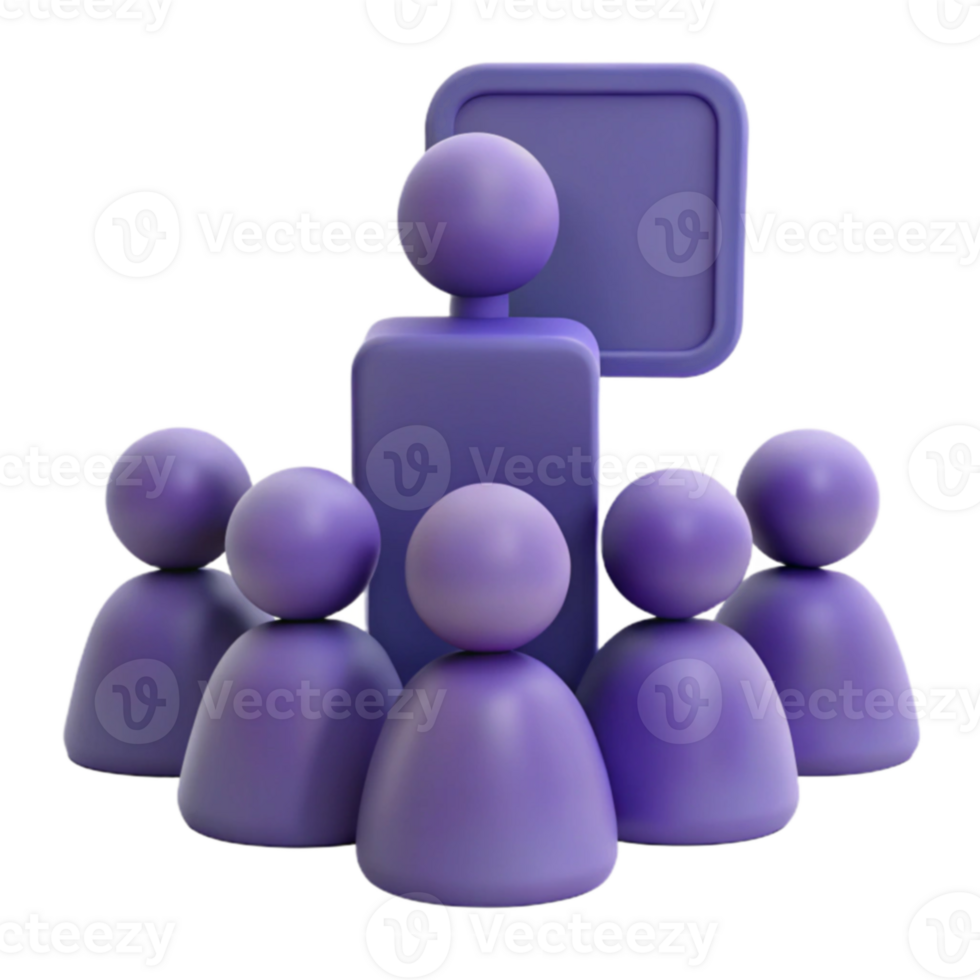 3D Illustration of a Presenter with a Blank Board and Audience png
