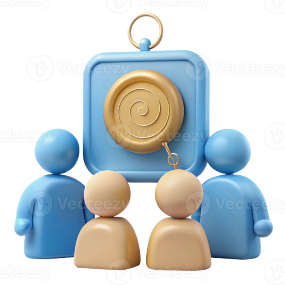 Blue and Gold 3D Characters Surrounding a Spiral png