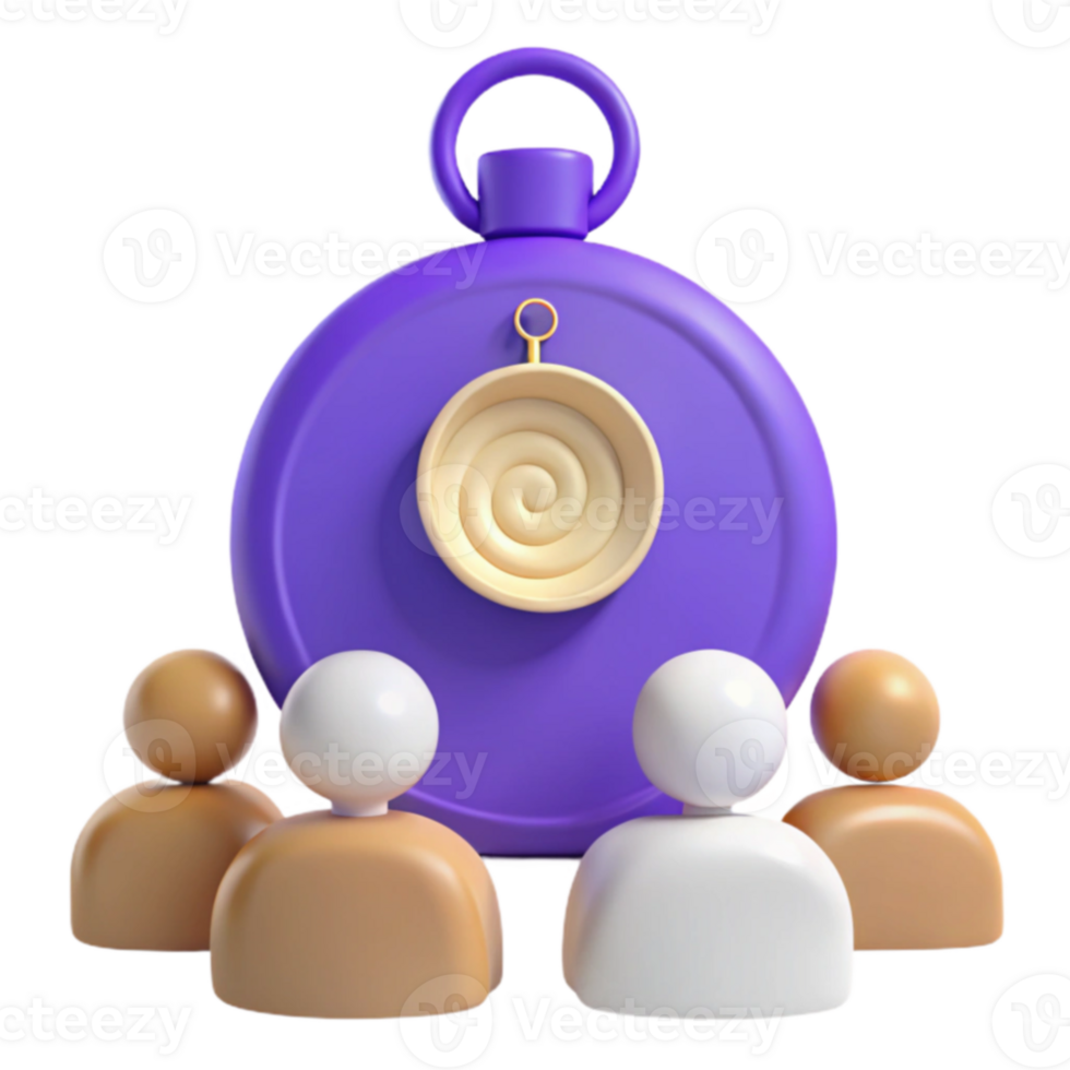 Group of People Observing a Purple Clock with a Spiral png