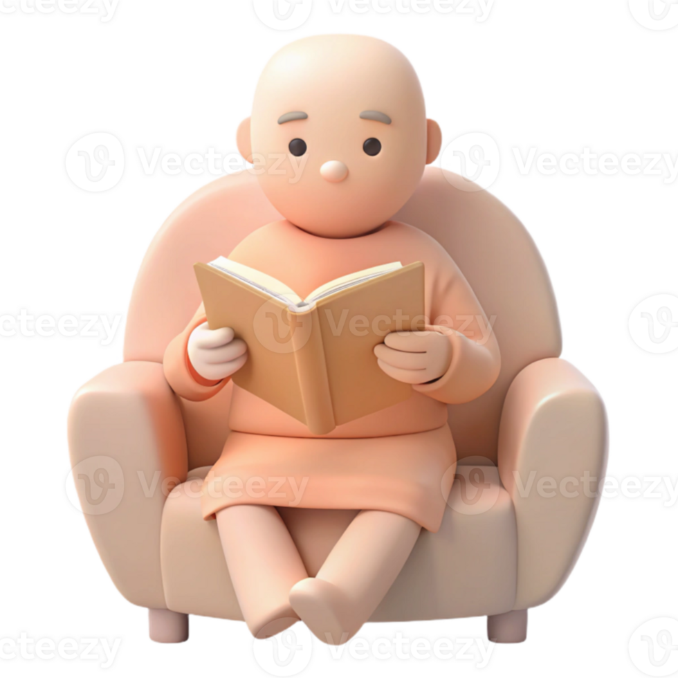 3D Character Enjoys a Relaxing Moment Reading a Book in an Armchair png