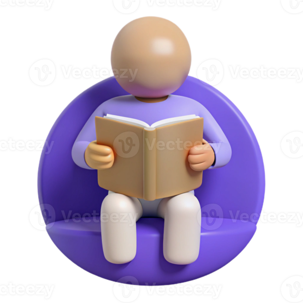 3D Illustration of a Person Reading a Book png