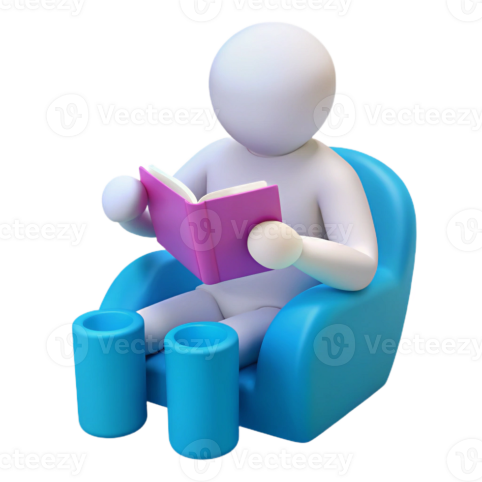 3D Render of a Person Reading a Book in a Chair png