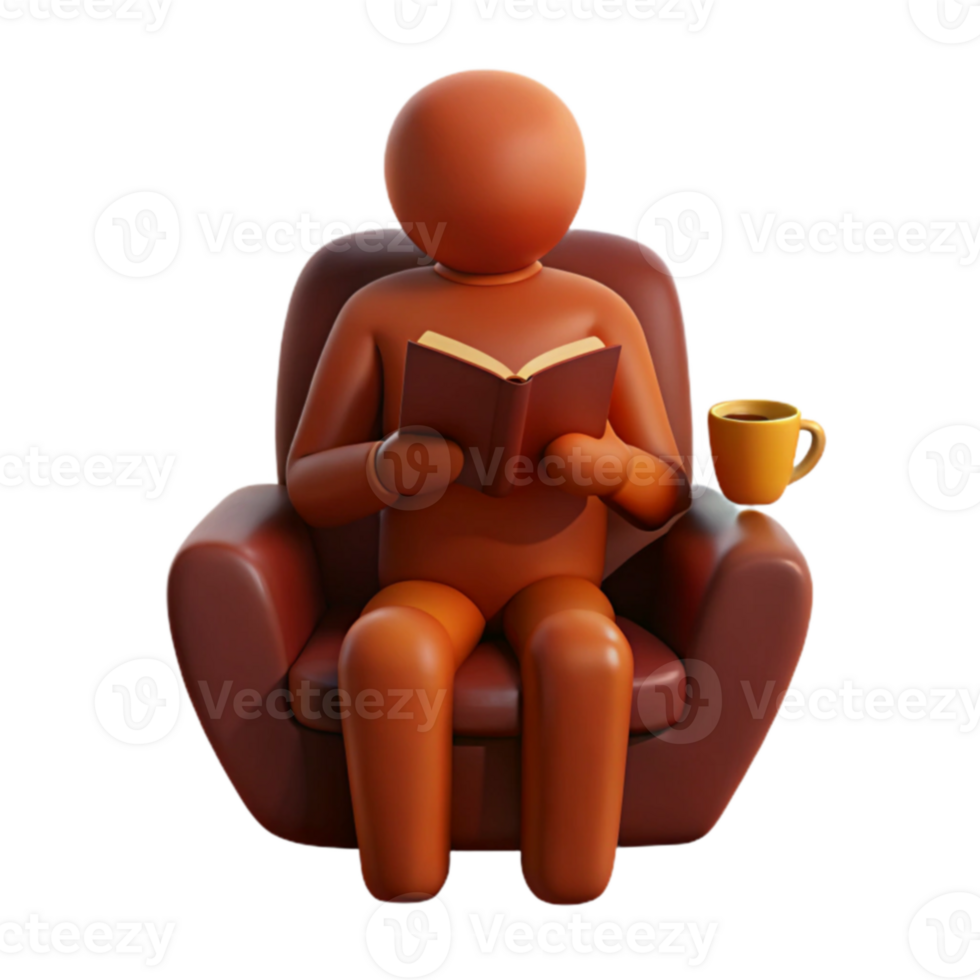 Relaxing in a Comfortable Chair with a Book and a Cup of Coffee png