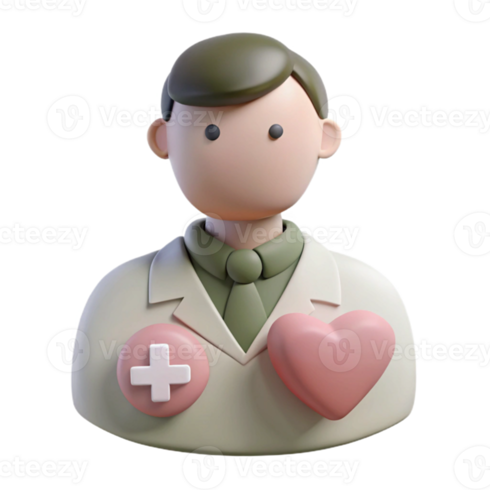 3D Doctor Avatar with Heart and Cross Icon png