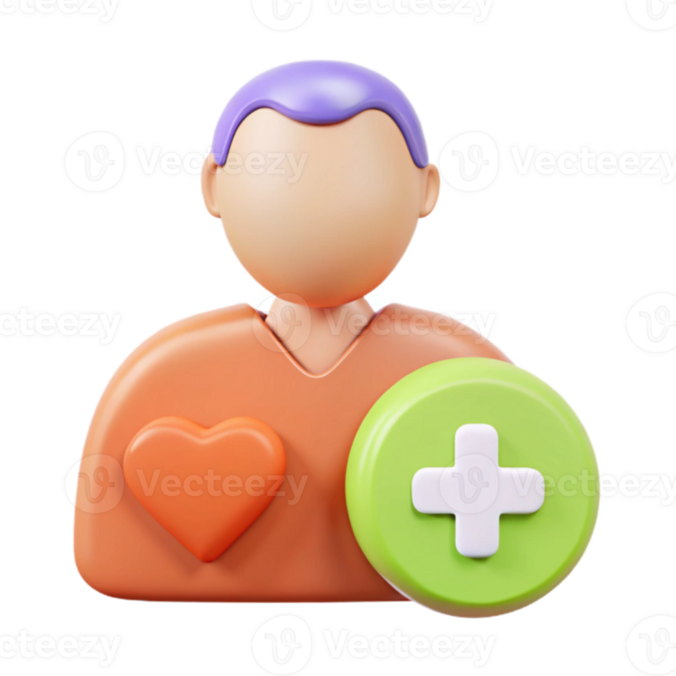 3D Render of a Person with Heart and Plus Icon png