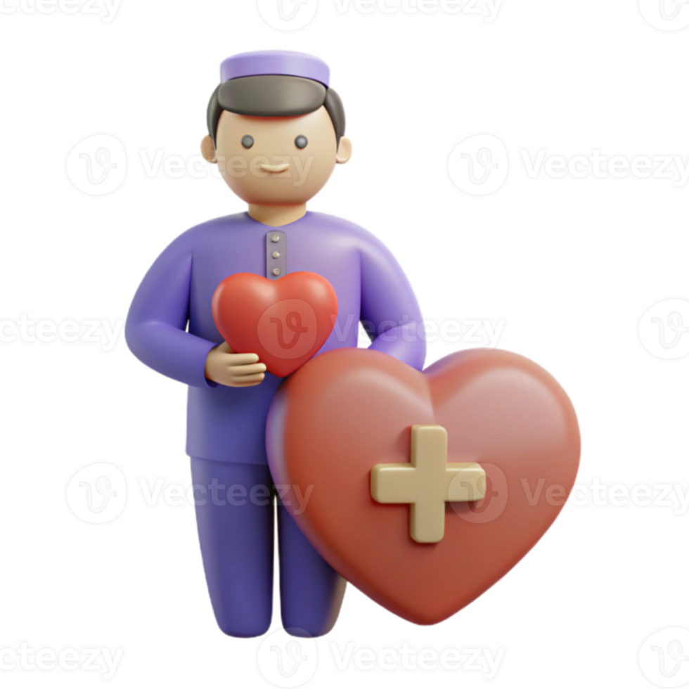 3D Cartoon Character Holding Heart with Plus Symbol png