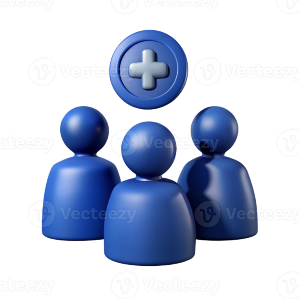 3D Render of Blue People Icons With Plus Sign png