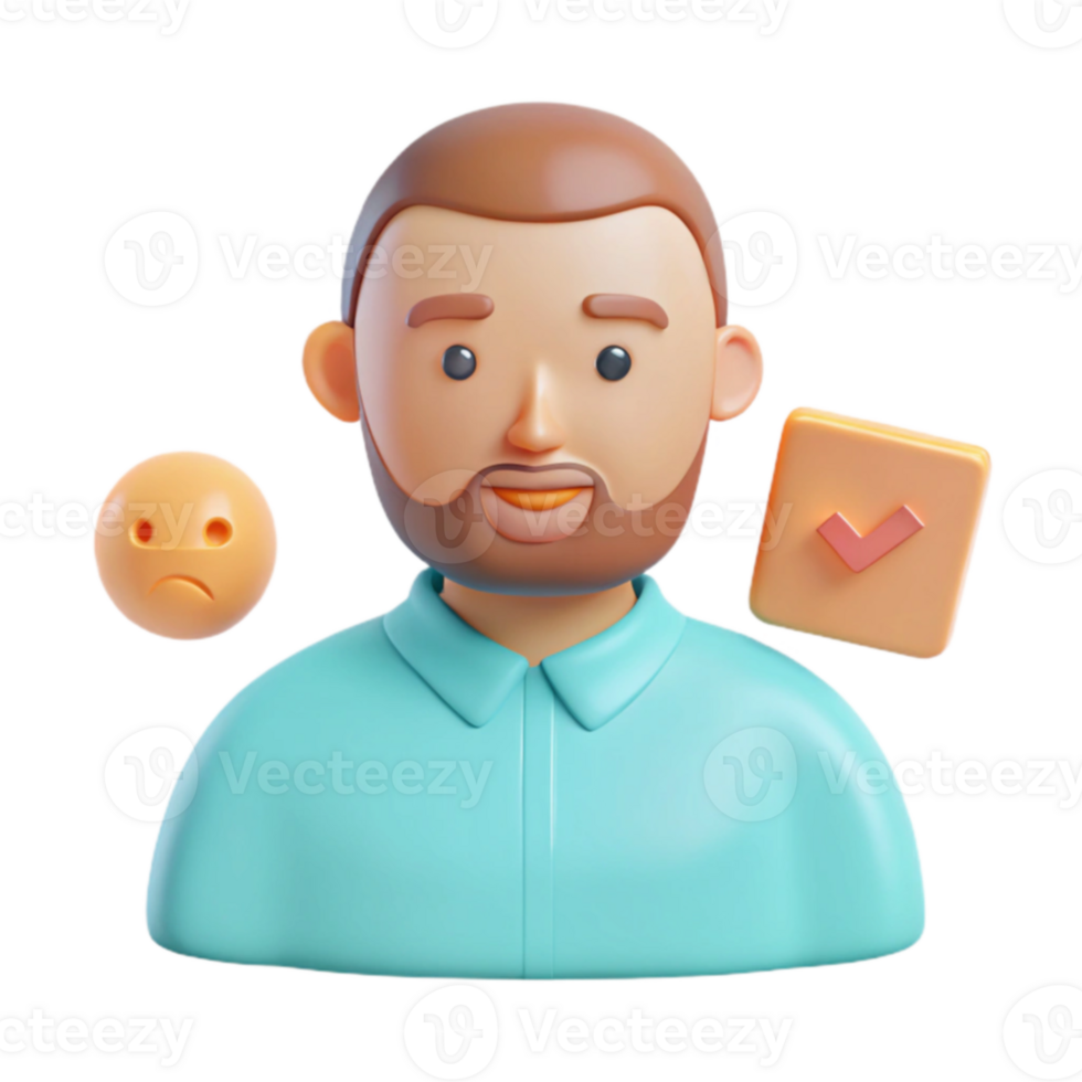 3D Cartoon Character with a Checkmark and a Sad Face png