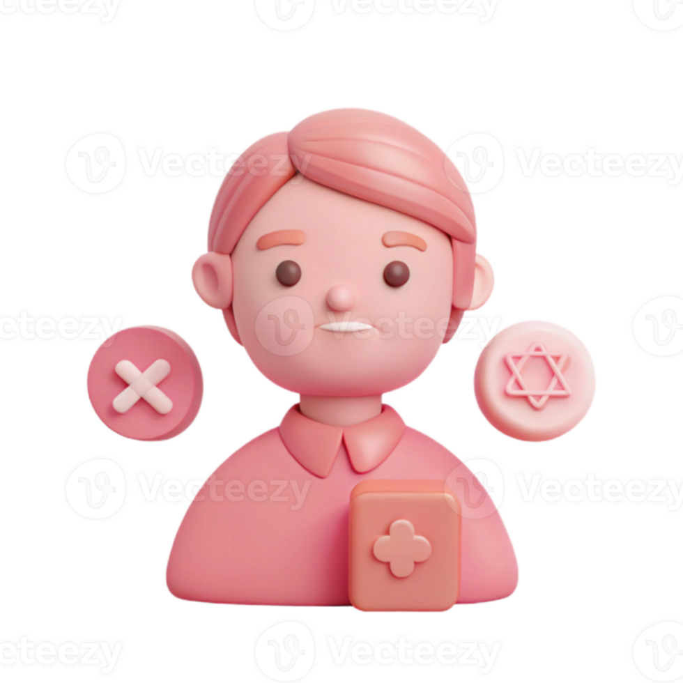 3D Character with Buttons and Symbols png