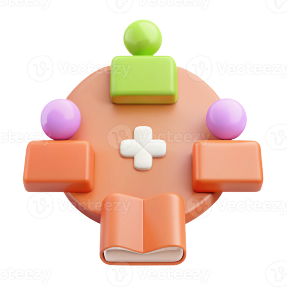 3D Illustration of Colorful Geometric Shapes and a Plus Sign png