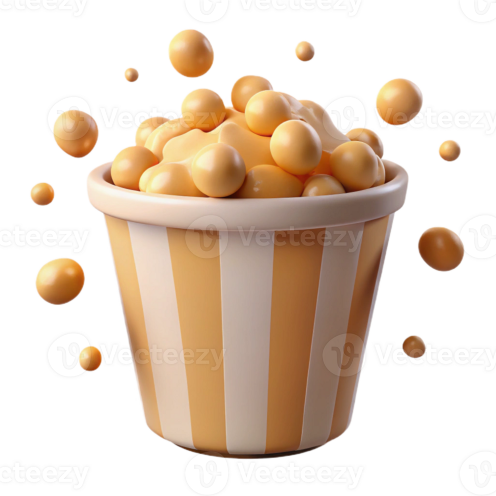 3D Render of a Popcorn Bucket with Flying Popcorn png
