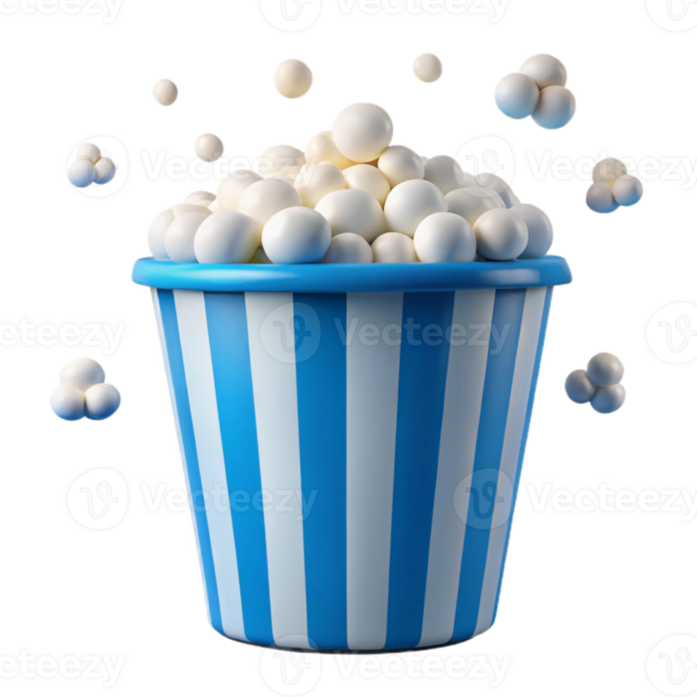 Striped Bucket Filled with Popcorn png