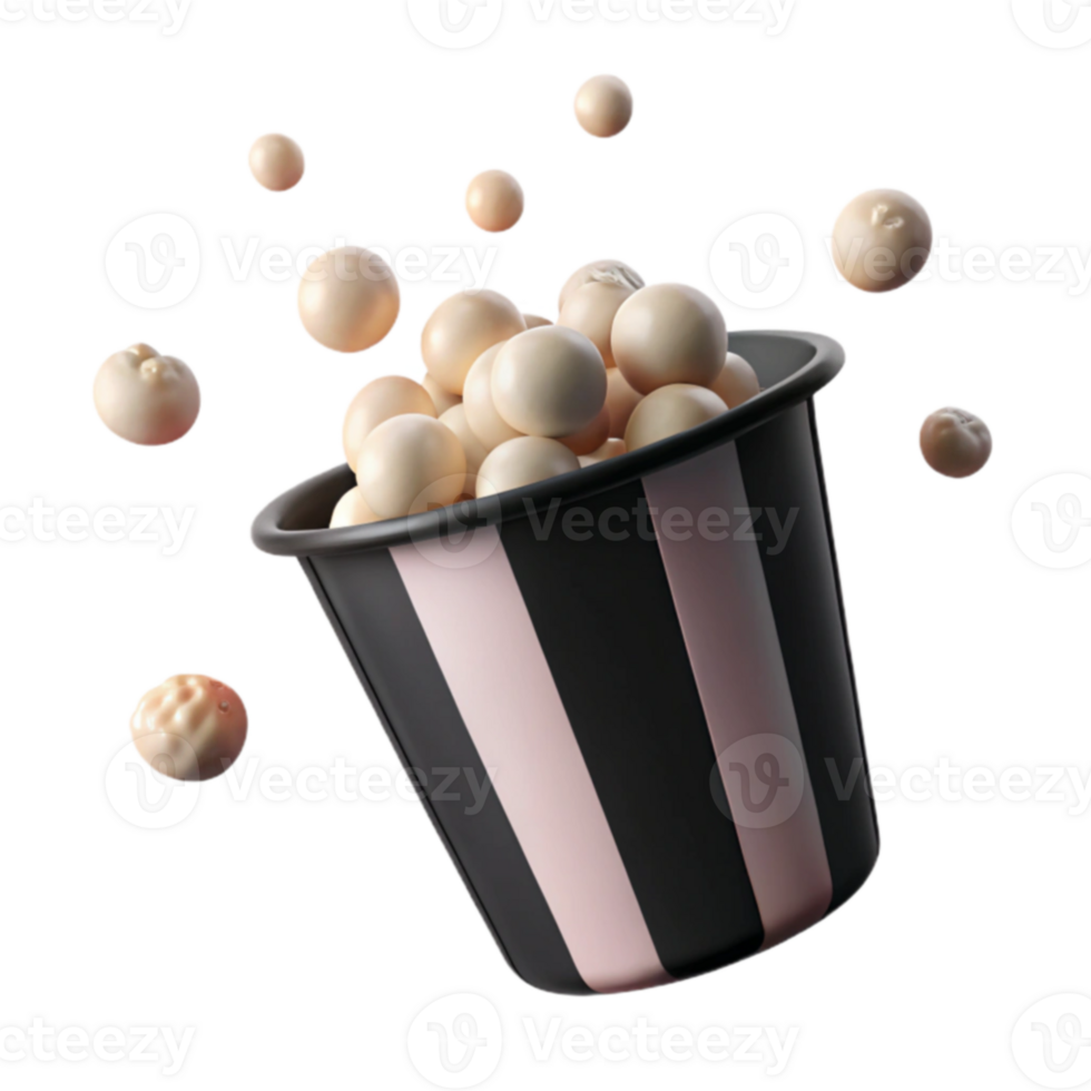 Striped Bucket Overflowing with White Round Objects png