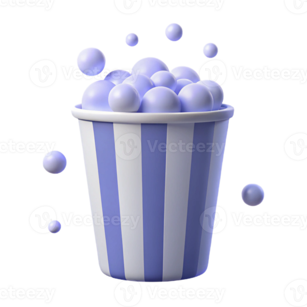 Purple Popcorn in Striped Cup with Bouncing Balls png