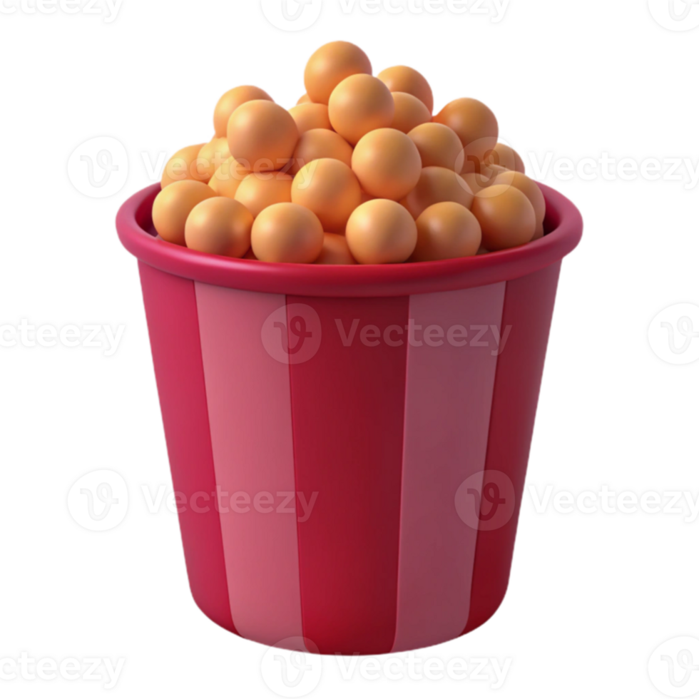3D Rendered Popcorn Bucket with Striped Design png