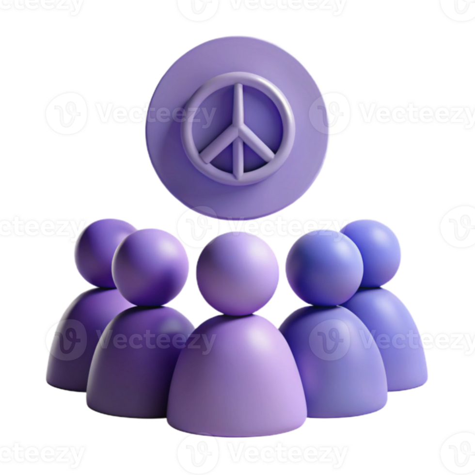 Peace Symbol Above a Circle of People 3D Rendering png